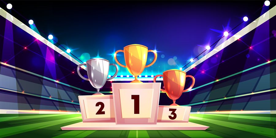 Trophies on a podium